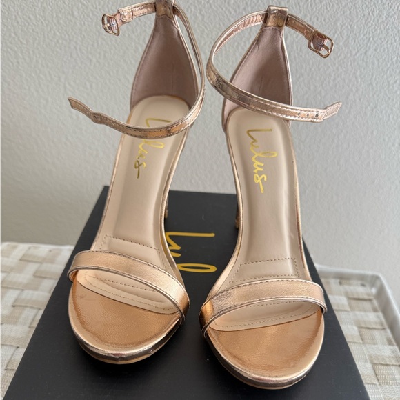 Lulu's Metallic Gold Strappy Heels - Picture 1 of 7